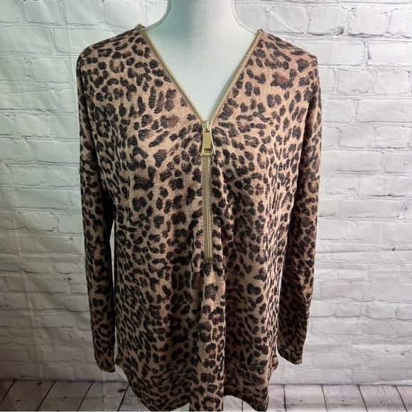 Soft Surroundings Valentina Leopard Print Zip Sweater Large - Picture 2 of 8